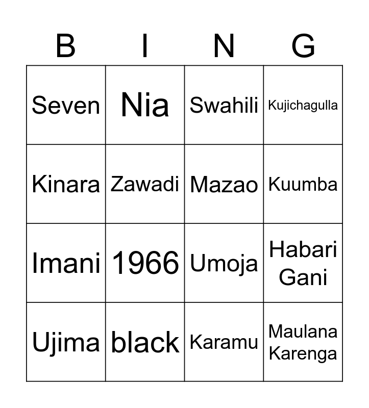 Kwanzaa bingo card