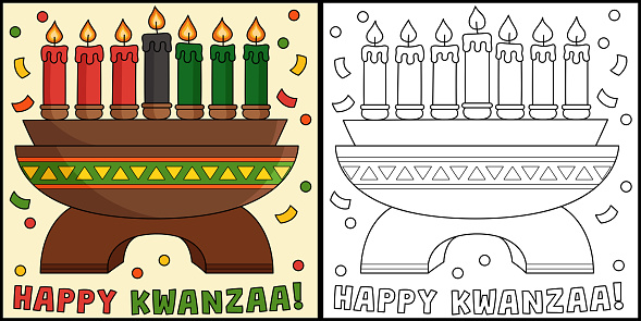 Happy kwanzaa kinara coloring page illustration stock illustration
