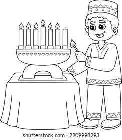 Kwanzaa boy lighting kinara isolated coloring stock vector royalty free