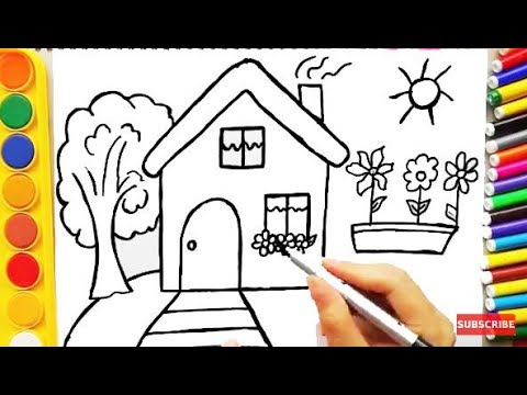 Drawing house for learning colors and coloring pages a dog for kids