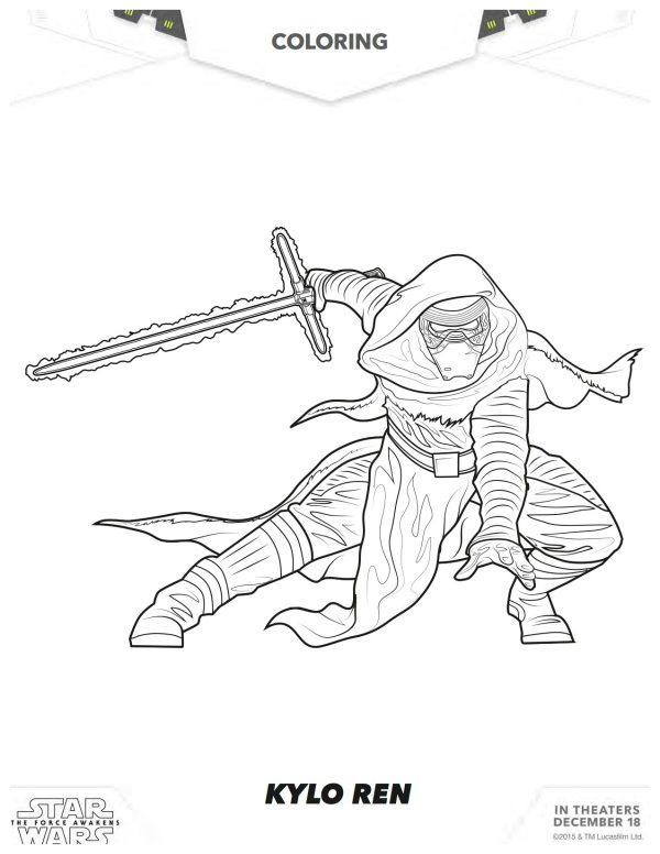 Star wars the force awakens kylo ren coloring page