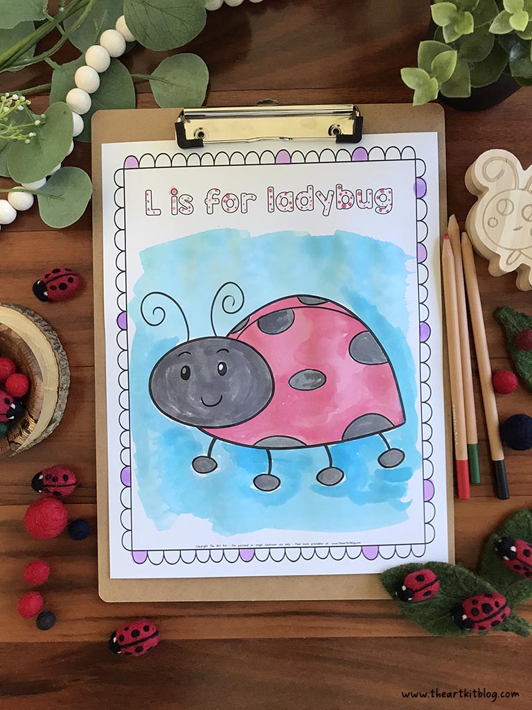 L is for ladybug coloring page bubble font free printable â the art kit