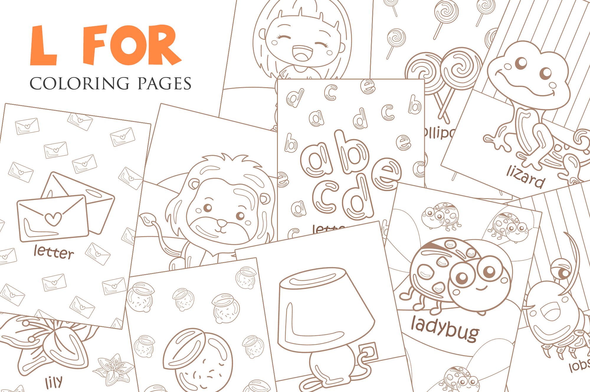 Alphabet l for vocabulary school letter reading writing font study learning student toodler kids cartoon lemon lollipop lion lamp ladybug letter letters laugh lizard leaves lily lobster coloring pages for kids and