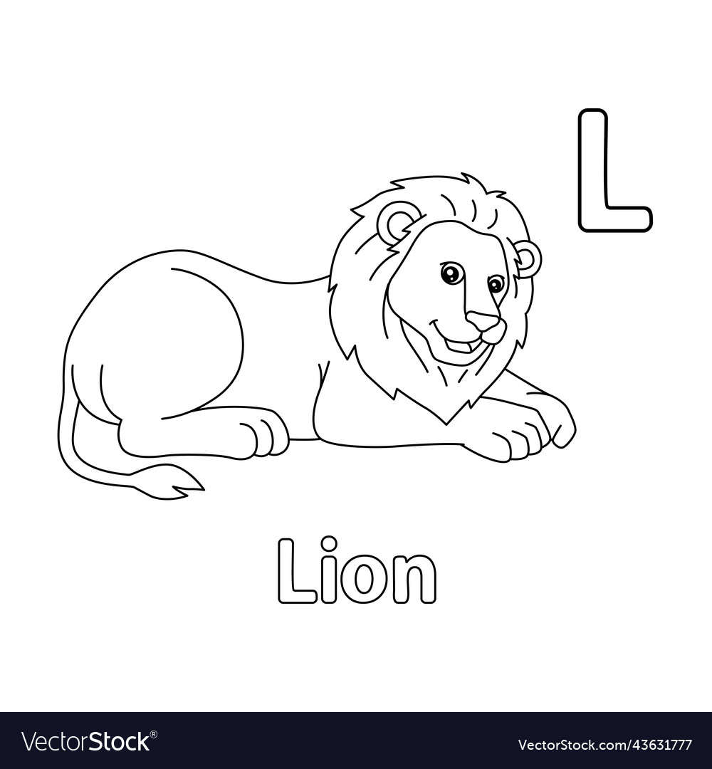 Lion alphabet abc coloring page l royalty free vector image