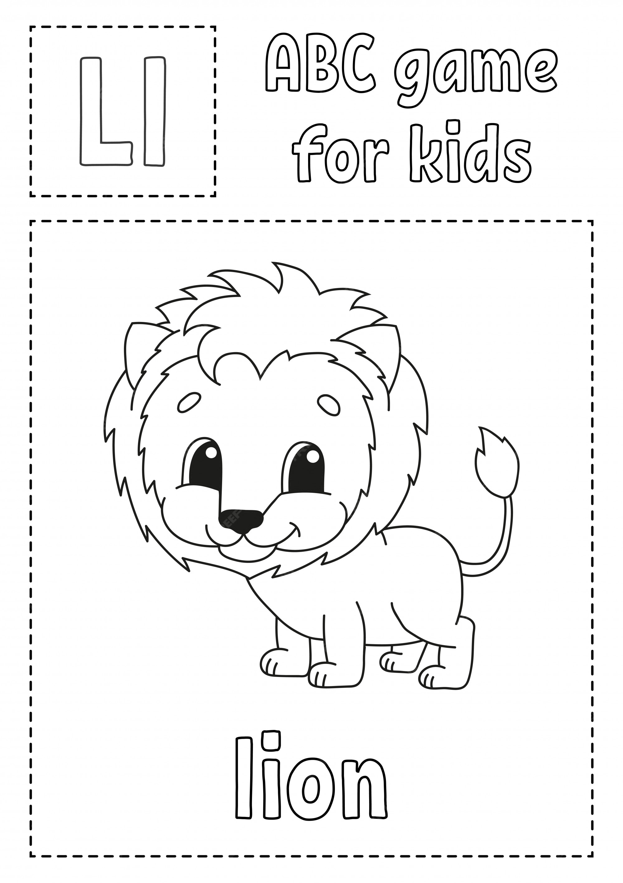 Premium vector letter l is for lion abc game for kids alphabet coloring page cartoon character