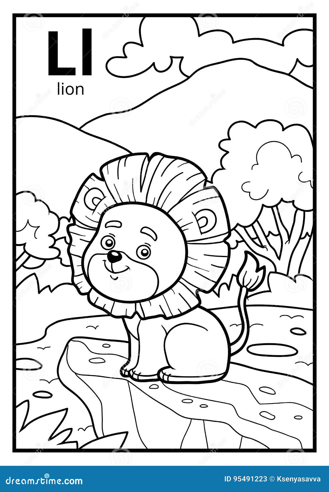 Coloring book colorless alphabet letter l lion stock vector