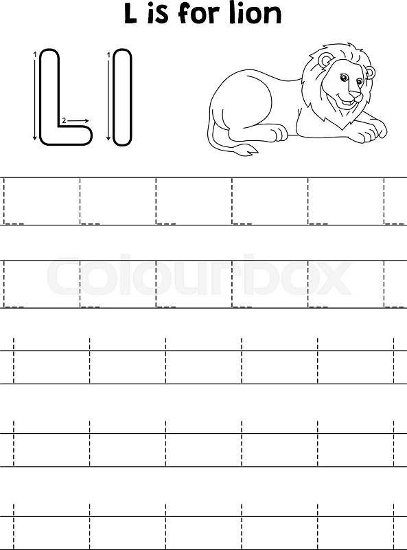 Lion animal tracing letter abc coloring page l stock vector