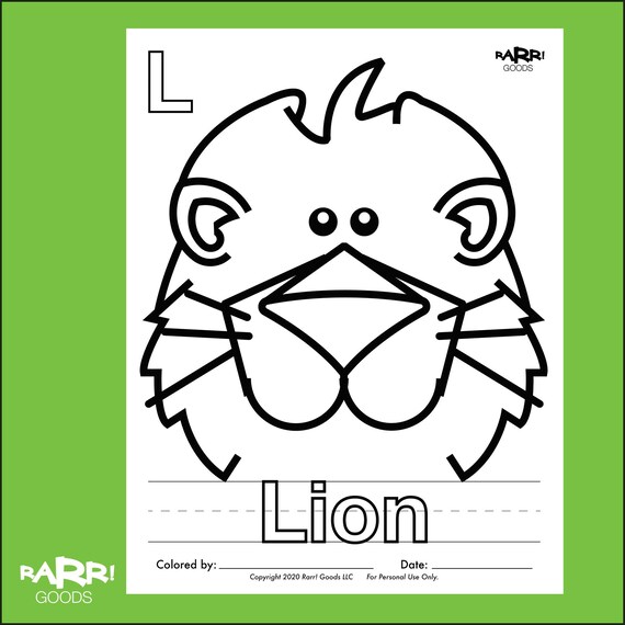Rarr goods l for lion coloring page alphabet animal coloring page letterform tracing page pdf instant digital download