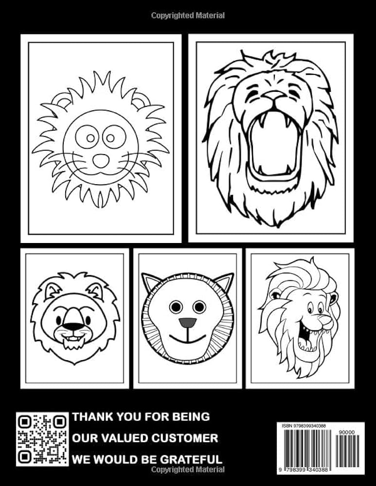 Lion face coloring book for kids animal coloring pages for kids to enjoy and use as drawing gifts featuring a variety of creatures perfect for fun times solomon callum