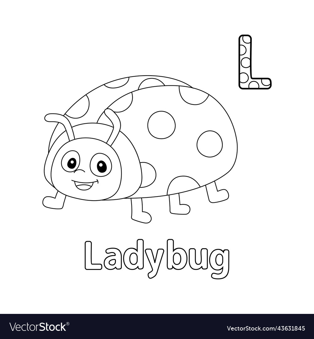 Ladybug alphabet abc coloring page l royalty free vector