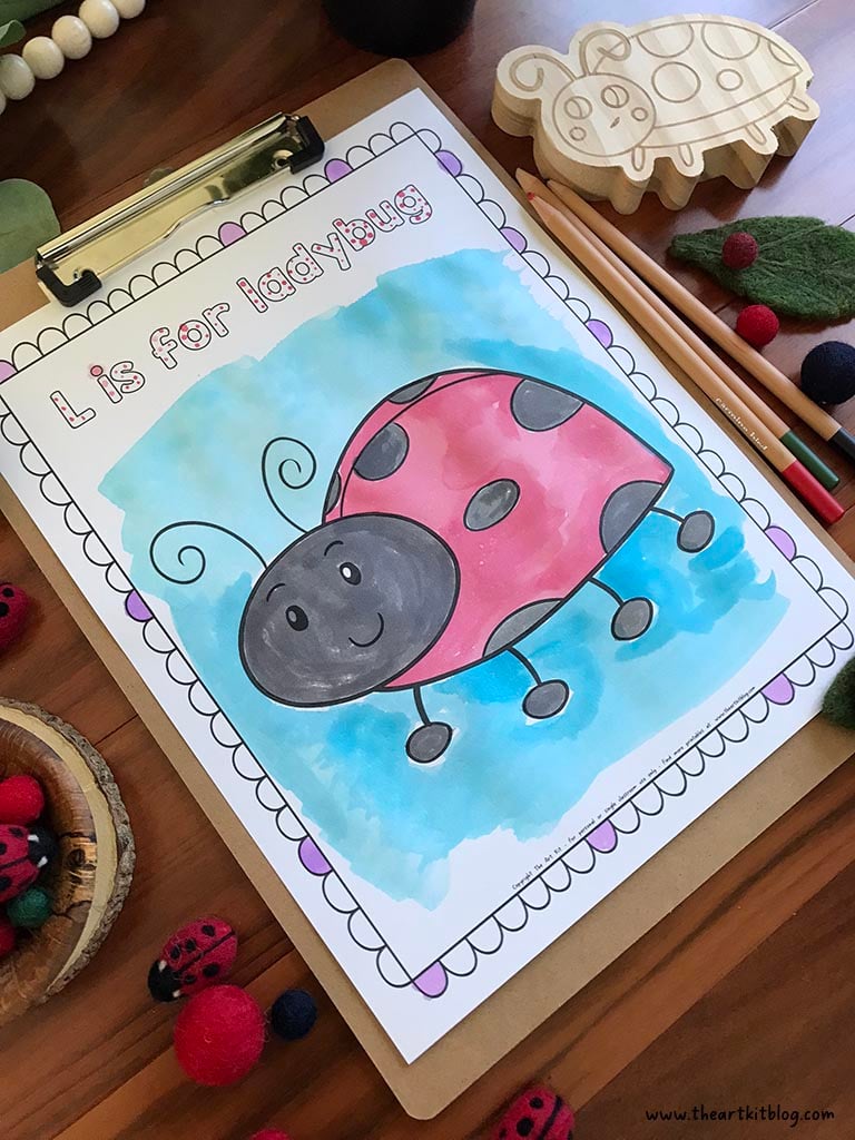 L is for ladybug coloring page bubble font free printable â the art kit