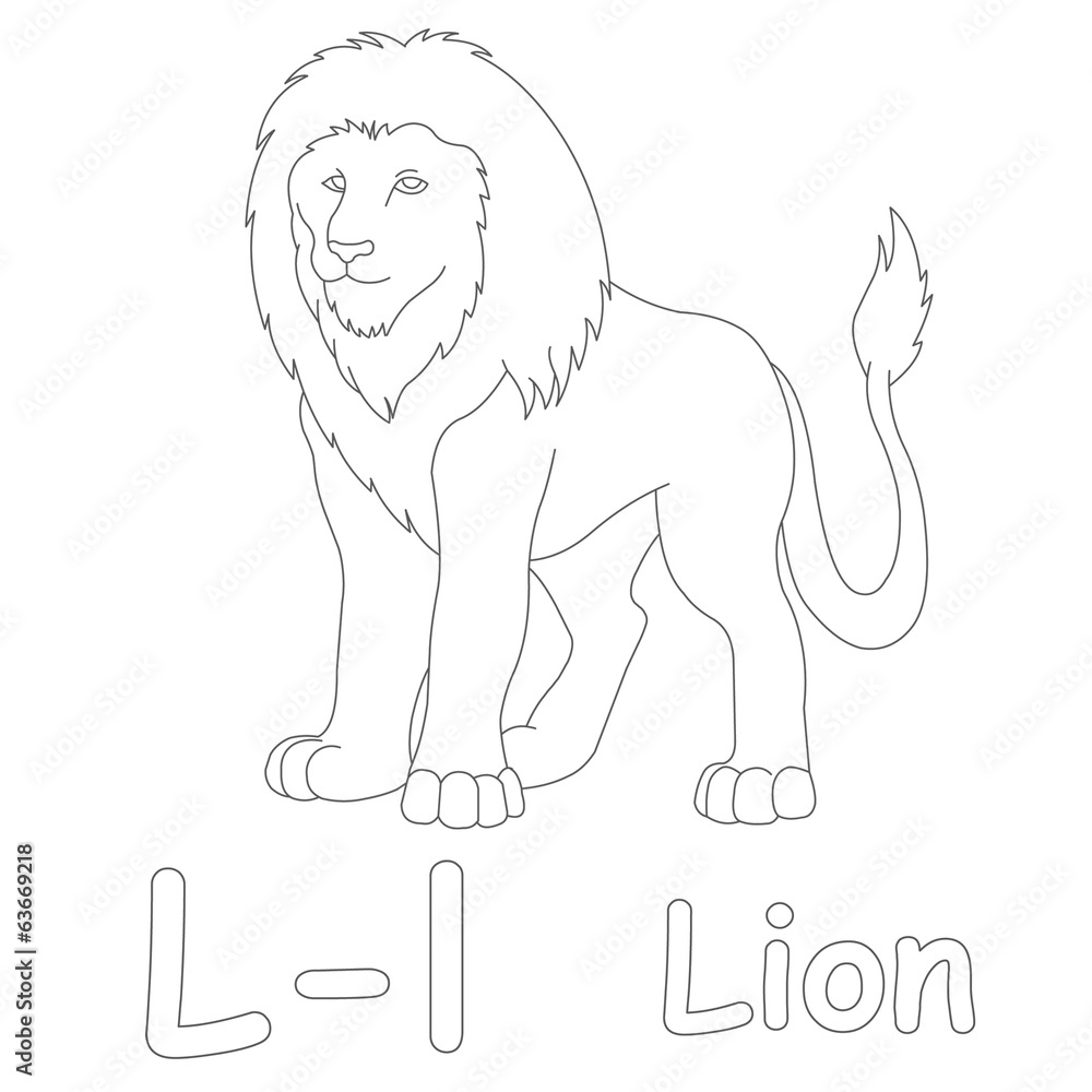 L for lion coloring page illustration