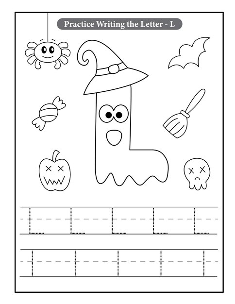 Premium vector halloween alphabet coloring pages with baby ghost