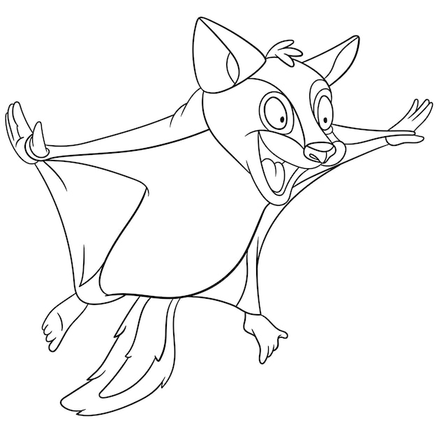 Premium vector happy flying squirrel cartoon coloring book page for kids