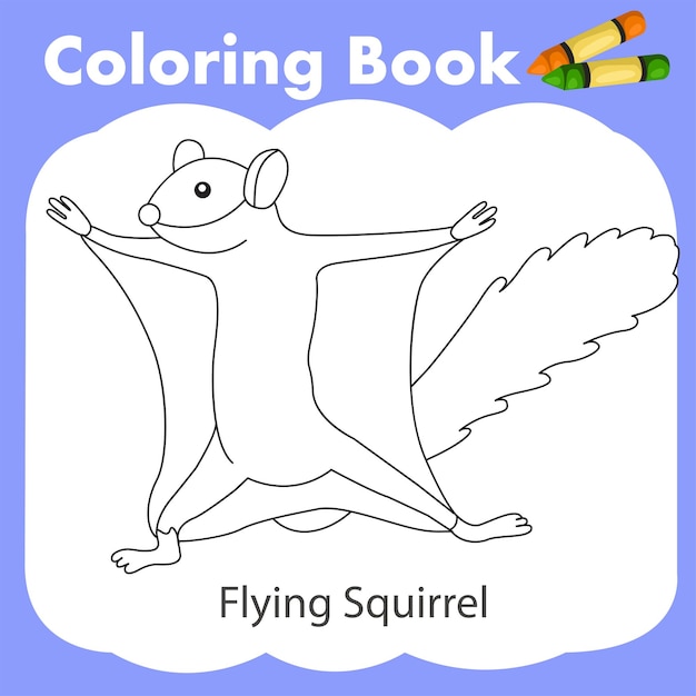 Ilustrador del libro para colorear ardilla voladora vector premium