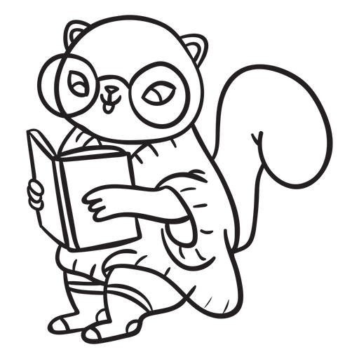 Diseão png y svg de lectura de ardilla de trazo para camisetas