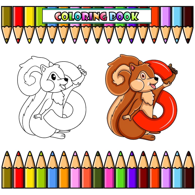 Libro para colorear ilustraciãn de s para la letra ardilla vector premium