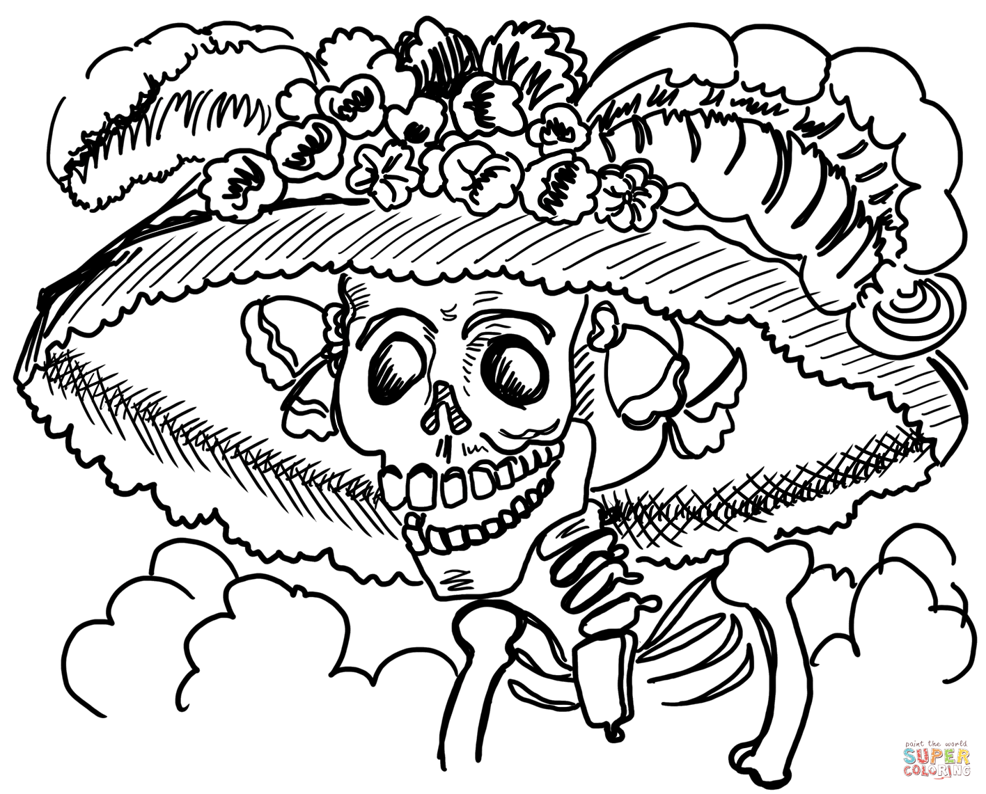 Calavera catrina the dapper skull coloring page free printable coloring pages