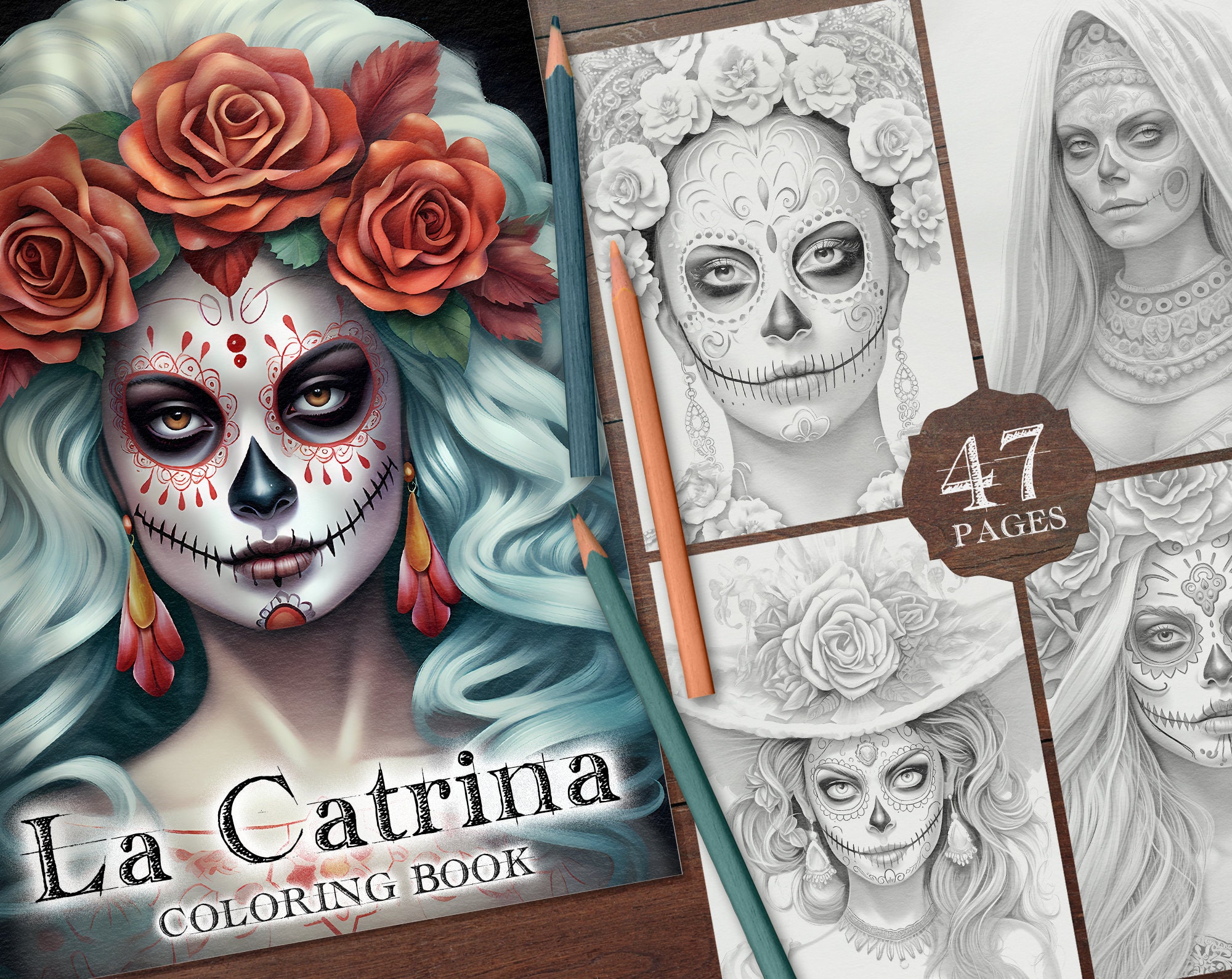 La catrina digital coloring book day of the dead coloring pages sugar skulls printable pdf mexican girl coloring sheet png