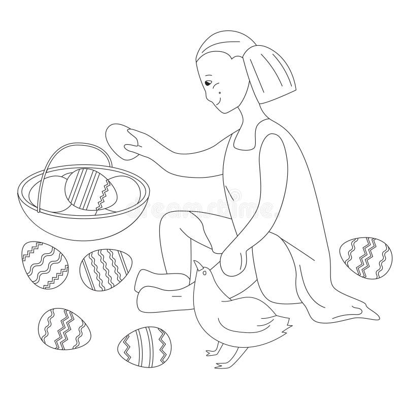 Girl basket coloring page stock illustrations â girl basket coloring page stock illustrations vectors clipart