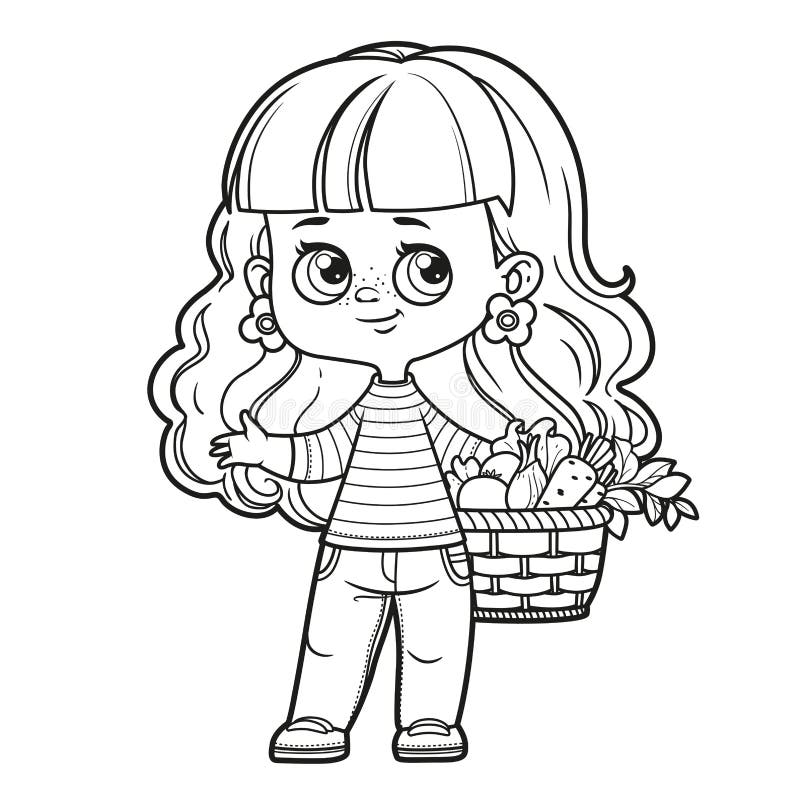 Girl basket coloring page stock illustrations â girl basket coloring page stock illustrations vectors clipart