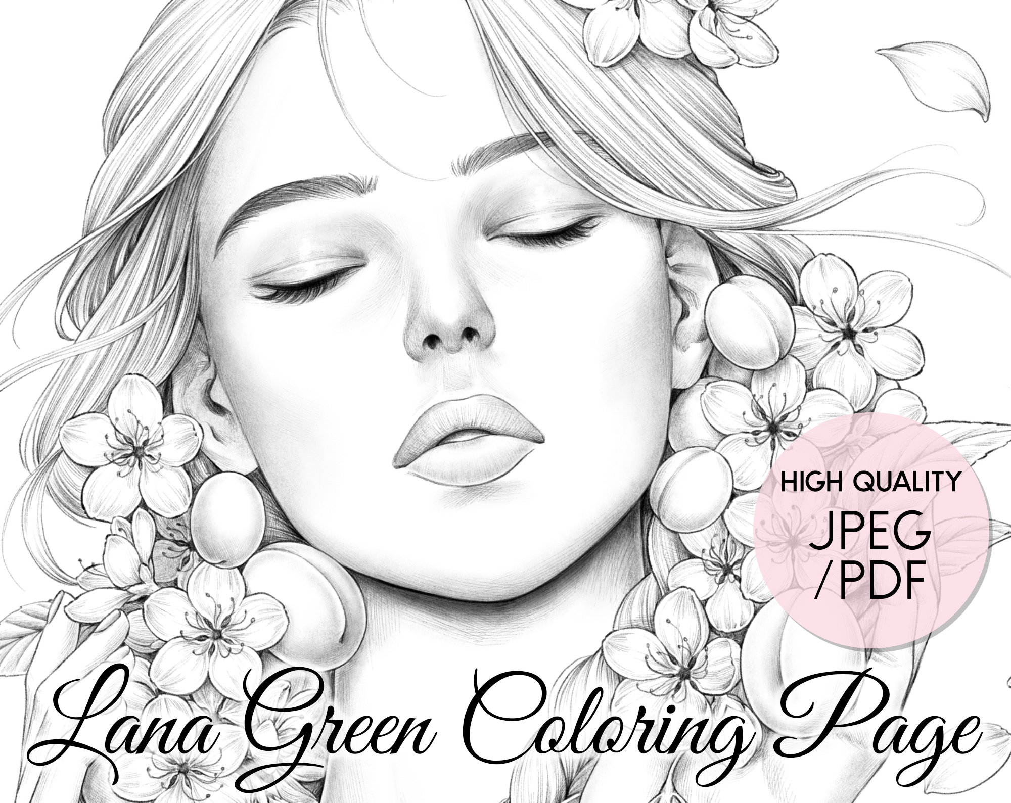 Plum nap coloring page for adults grayscale coloring page instant download lana green art jpeg pdf