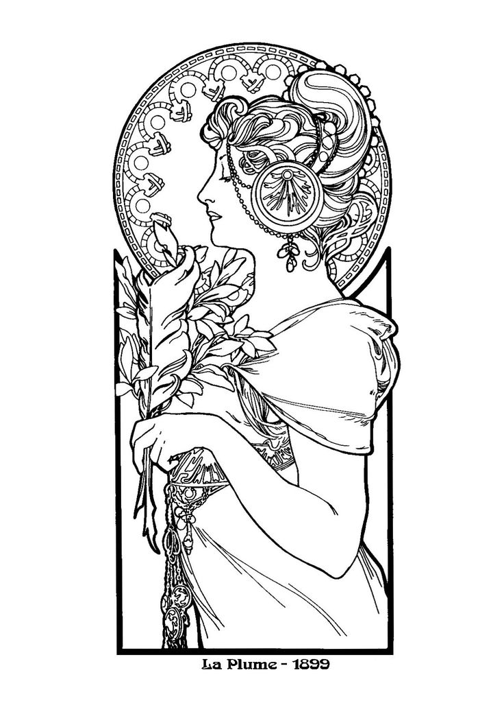 Mucha la plume disegno di visi illustrazione art deco idee per tatuaggi