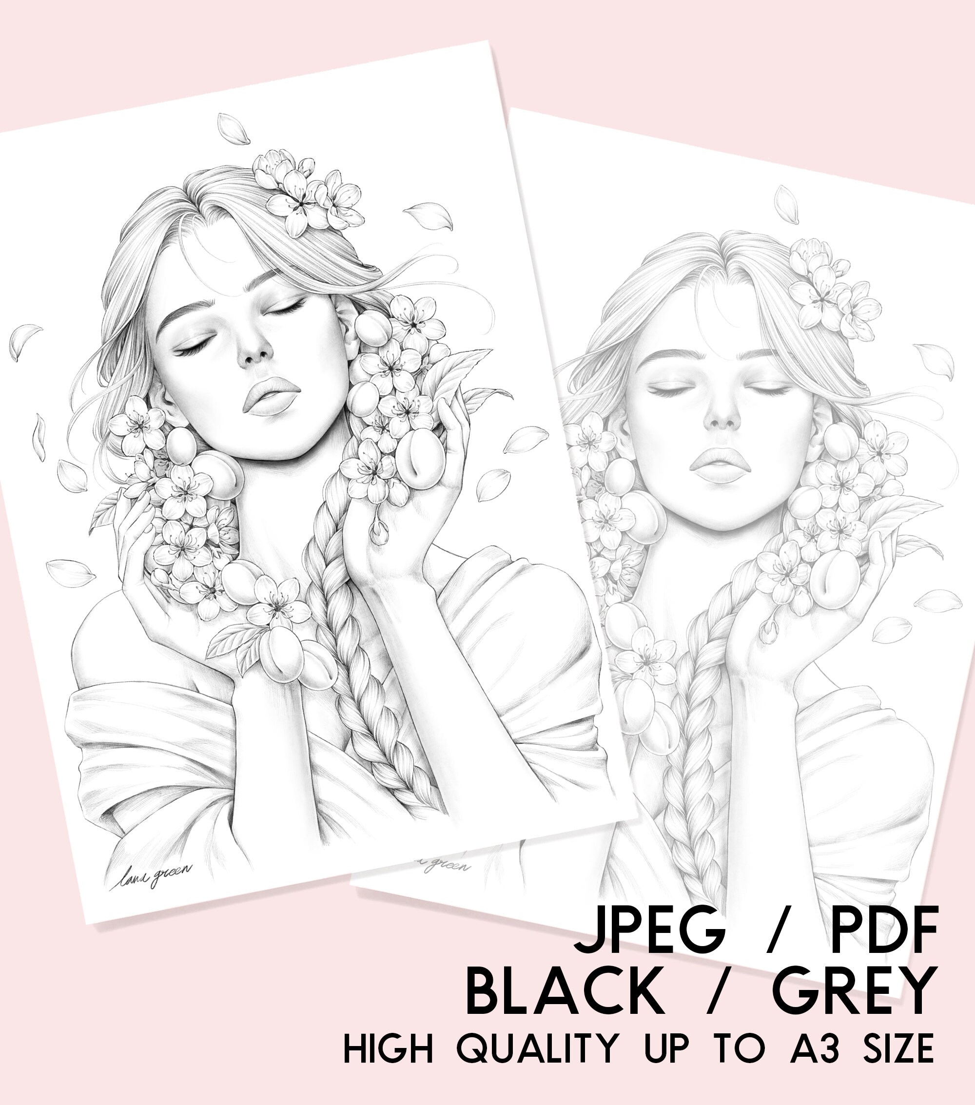 Plum nap coloring page for adults grayscale coloring page instant download lana green art jpeg pdf