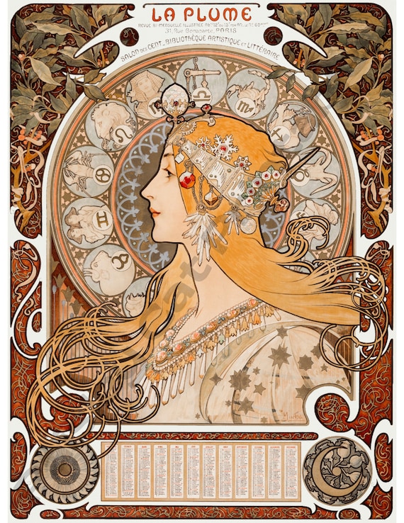 La plume art nouveau alphonse mucha instant download wall art vintage art digital print download now