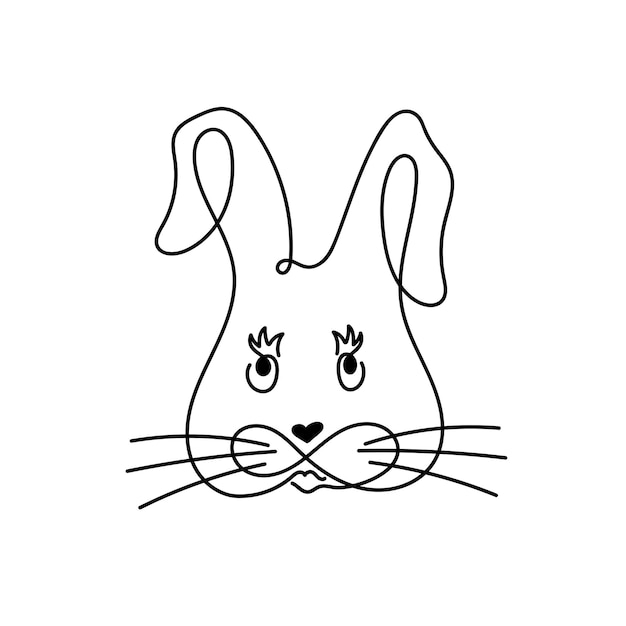 Desenho de uma linha contãnua coelhinho da pãscoa estilo de arte de linha de cartão de