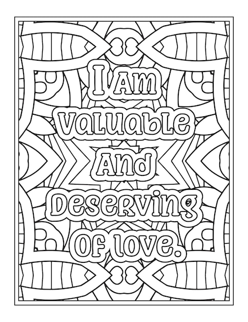 Premium vector a coloring page with the words i am valuable and deserve of love