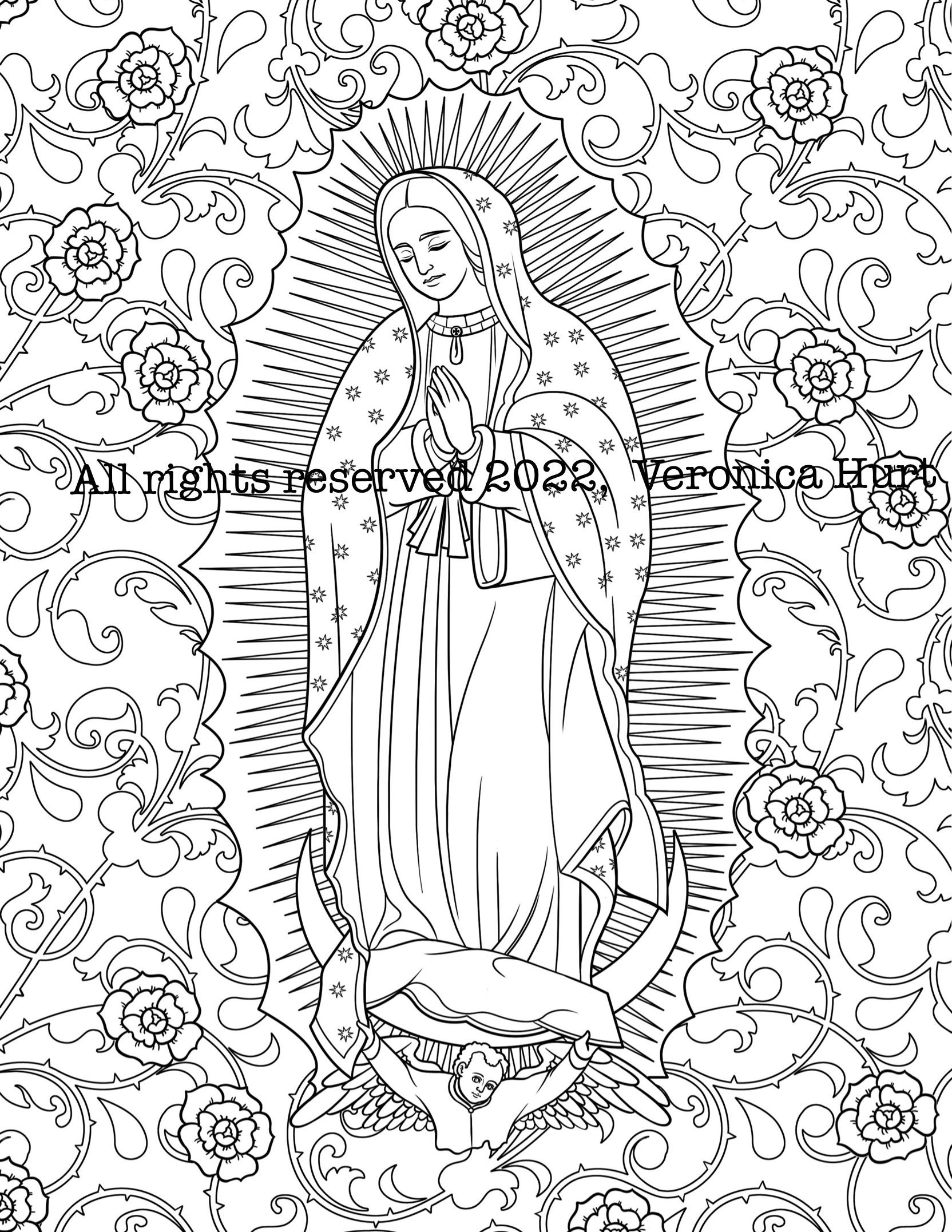 Dibujo de nuestra seãora de guadalupe para colorear fiesta de los santos de diciembre vidrieras para niãos y adultos