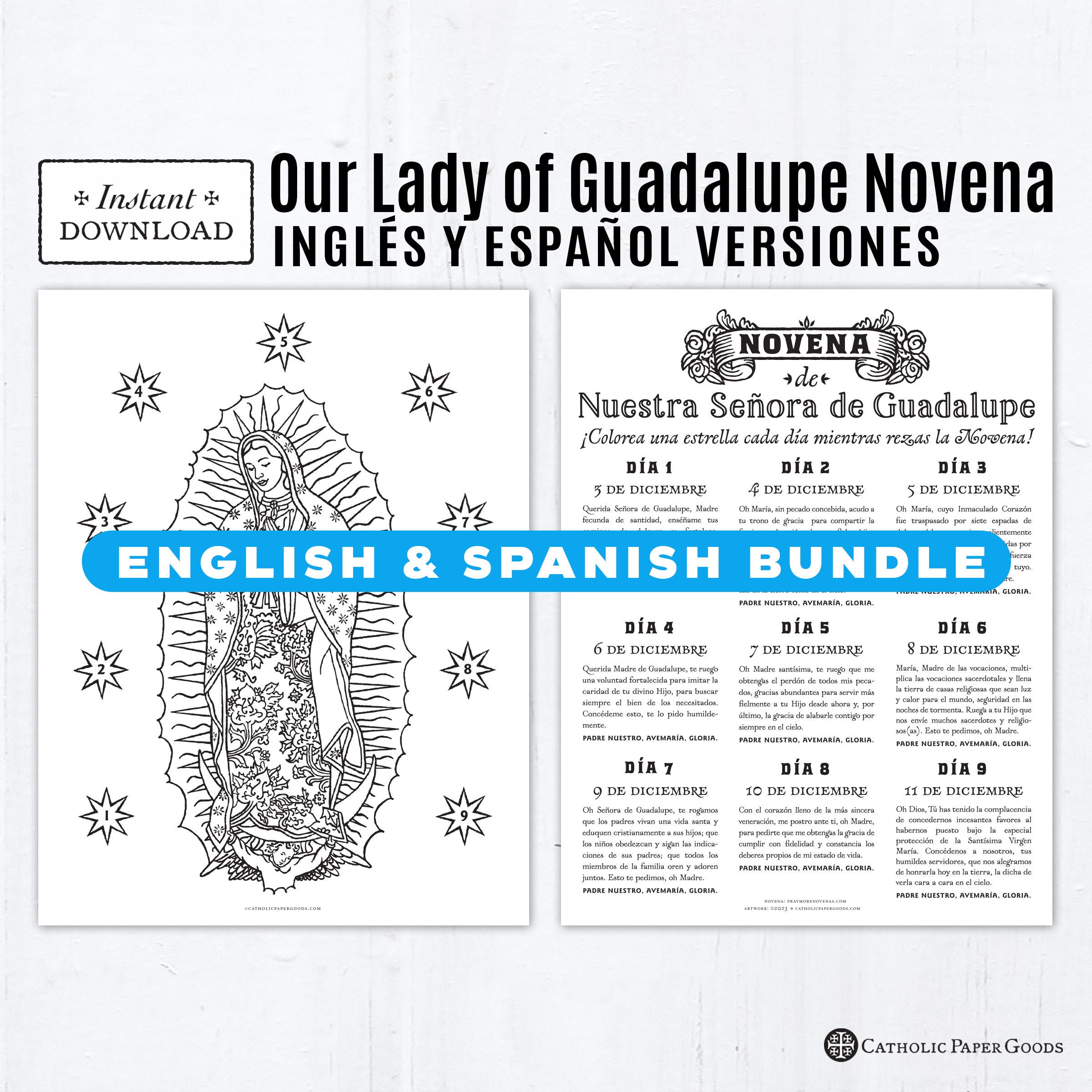 Our lady of guadalupe novena bundle in english spanish coloring page and prayers printable coloring pages inglãs y espaãol versiones