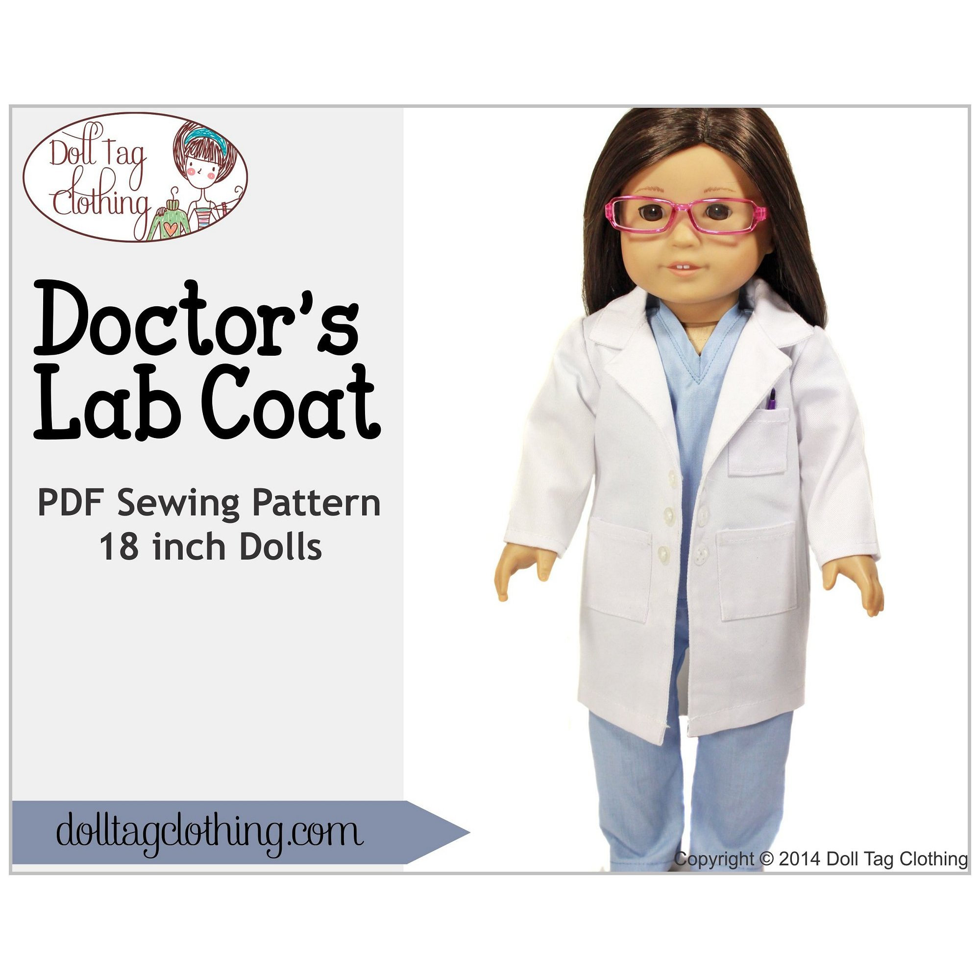 Doctors lab coat pdf pattern for inch dolls such as american girl by doll tag clothing