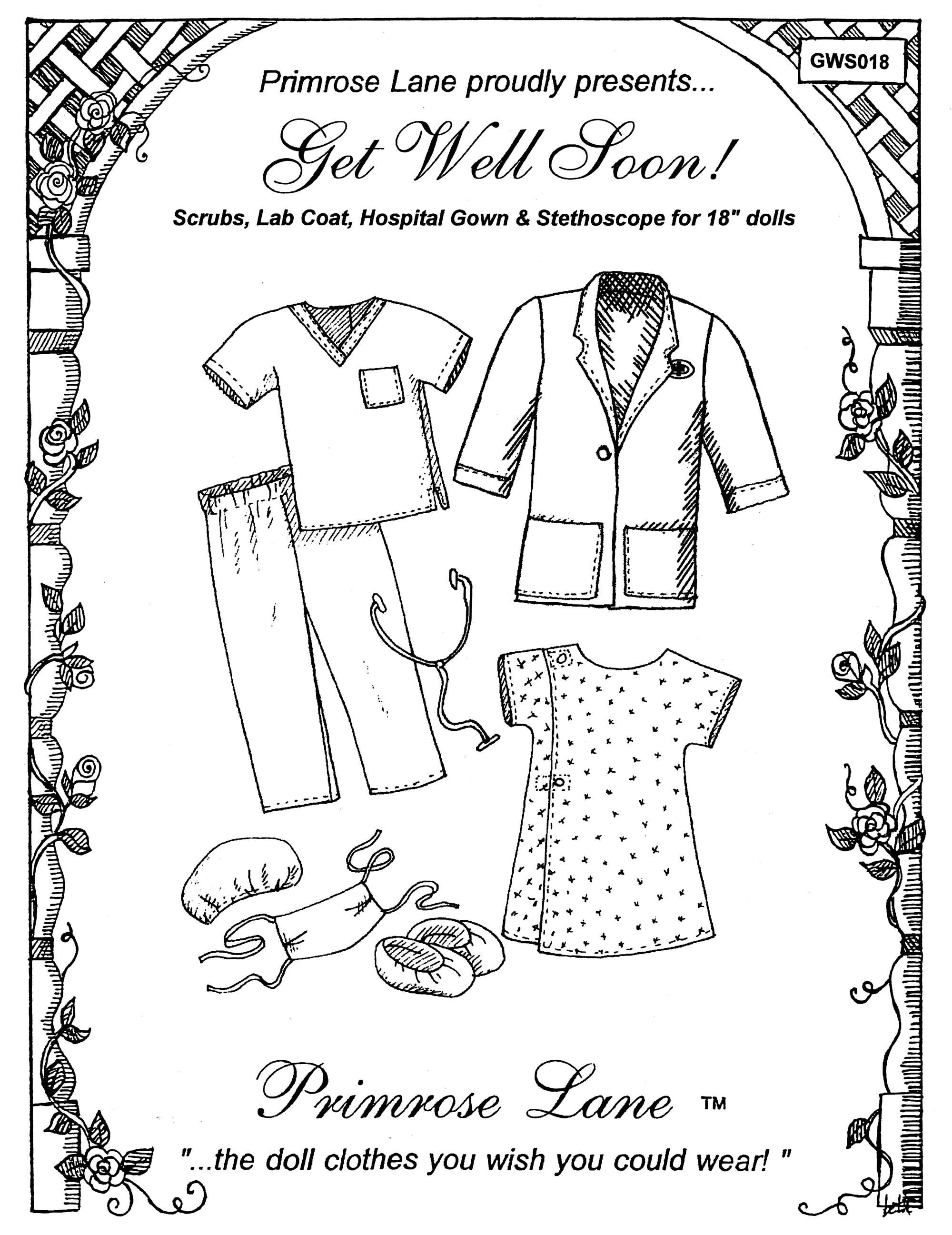 Get well soon scrubs lab coat hospital gown stethoscope for dolls