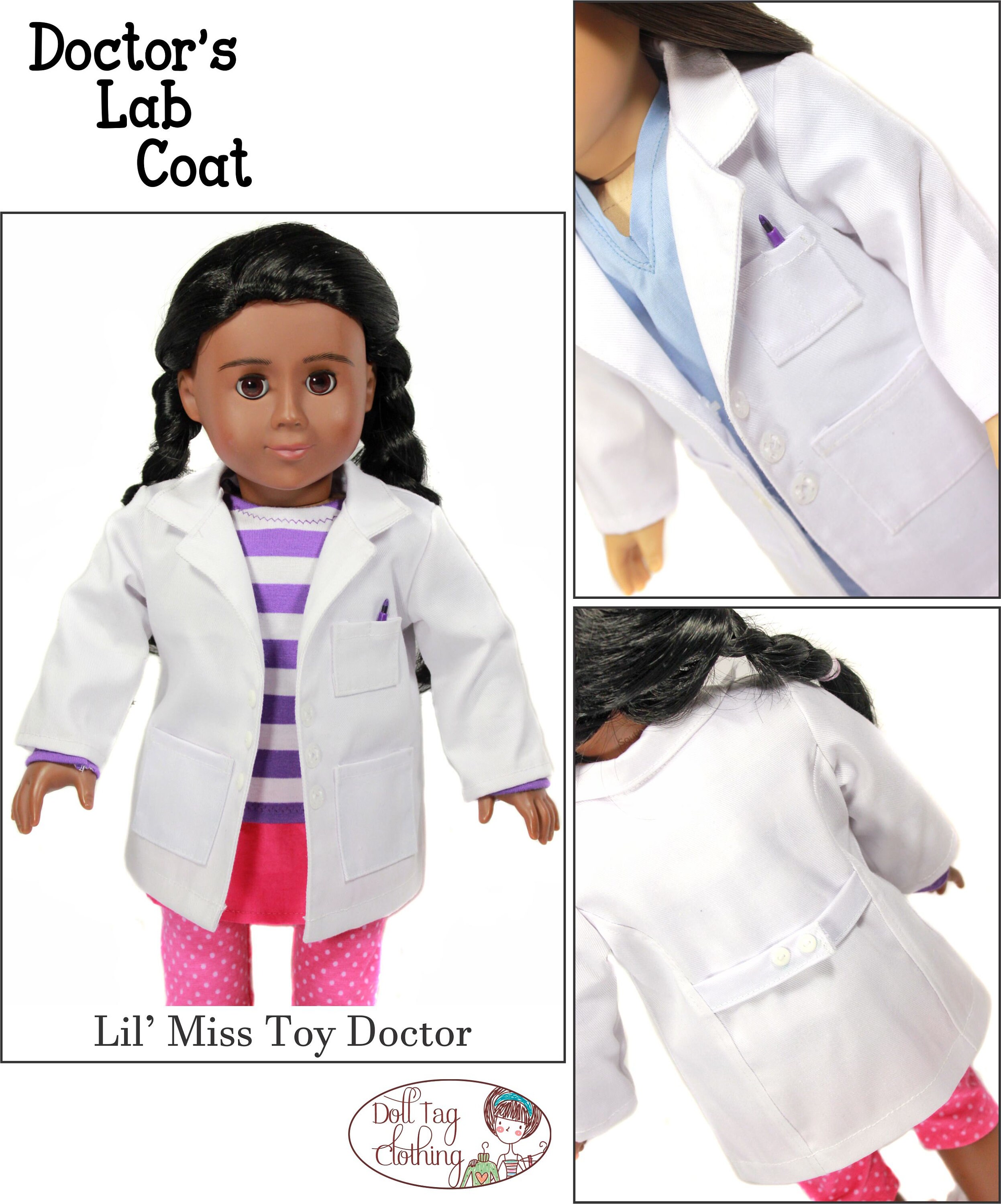Doctors lab coat pdf pattern for inch dolls such as american girl by doll tag clothing