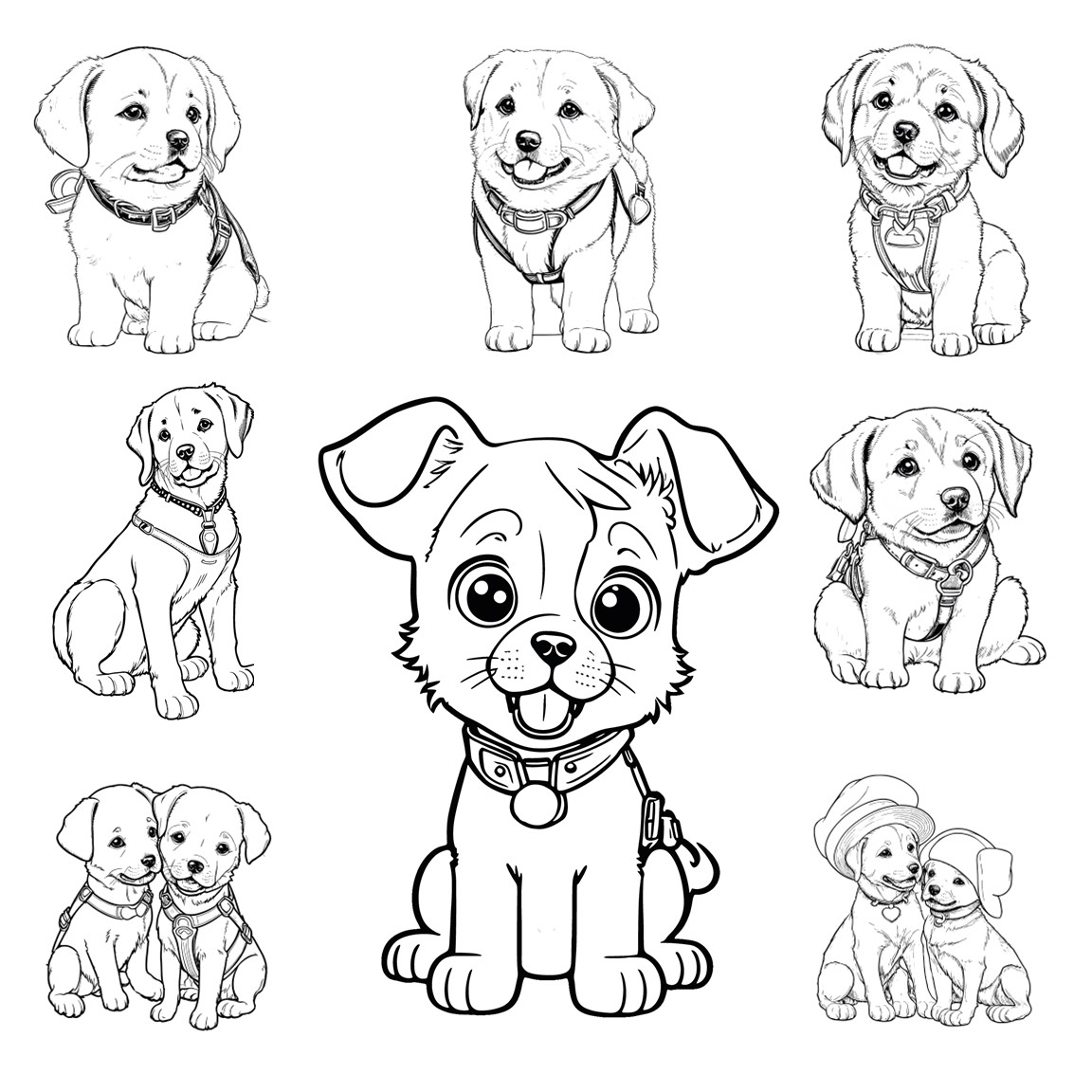 Labrador puppies coloring book interior for adult artists made by teachers