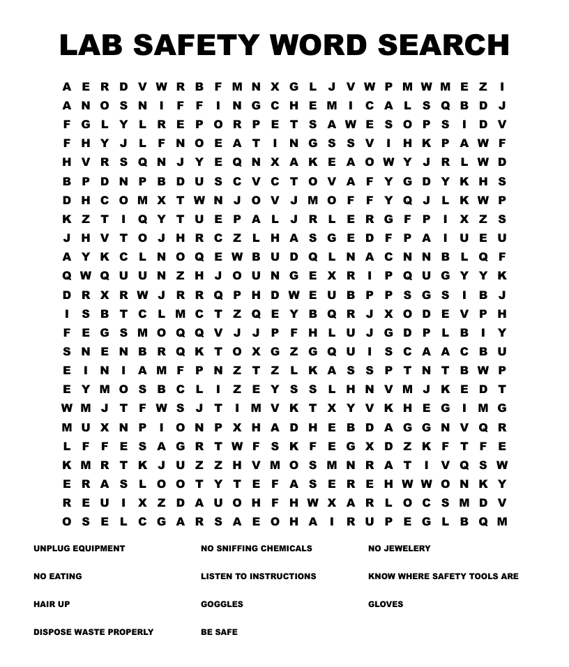 Lab safety word search