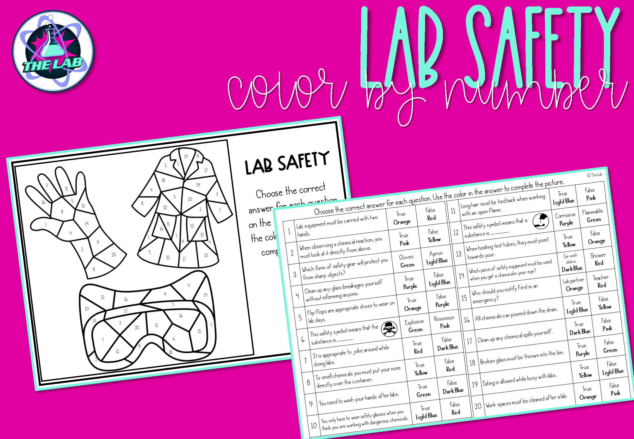 Lab safety colour by number teaching resources