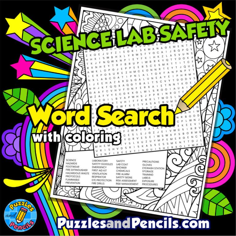 Science lab safety word search puzzle with coloring science wordsearch made by teachers
