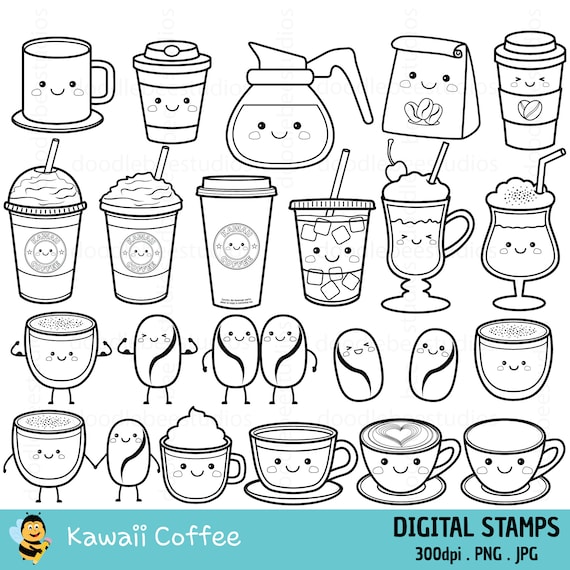 Kawaii coffee digital stamps cute coffee digital stamps kawaii coffee clipart cute food clipart kawaii drinks clipart