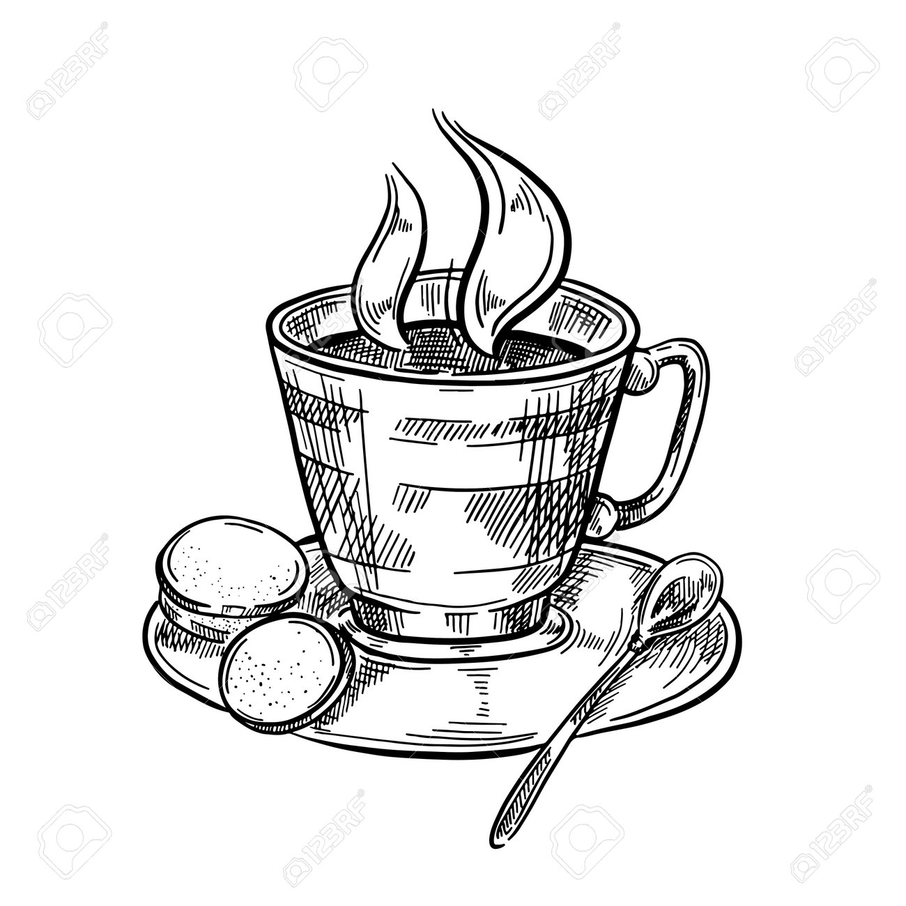 Cup with tea bag line art vector illustrationmug of tea creative idea for emblemlogolabelprintstickercoloring bookblack and white drawing sketchhot drinks royalty free svg cliparts vectors and stock illustration image