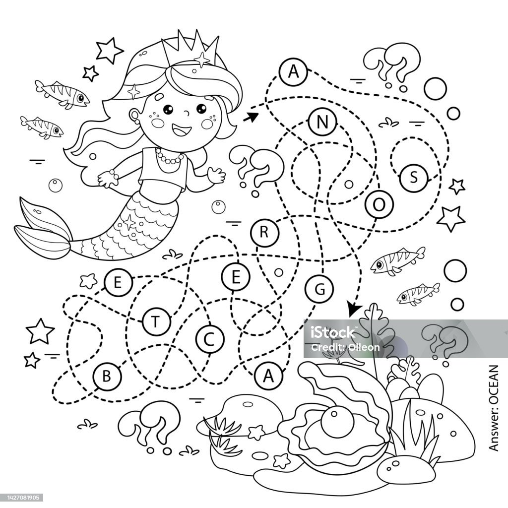 Labirinto ou labirinto jogo puzzle estrada emaranhada desenho de pãgina de colorir de peixes de desenhos animados mundo subaquãtico livro de colorir para crianãas royalty free svg cliparts vetores e ilustraããµes stock