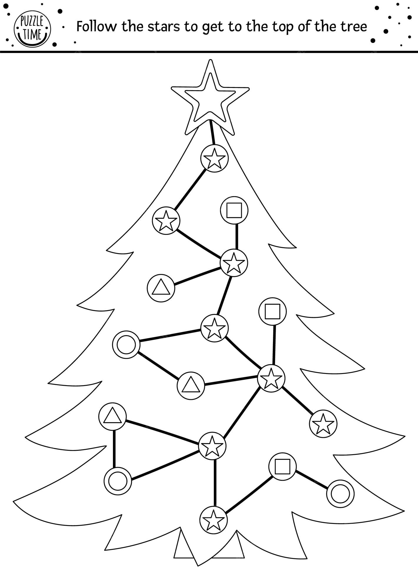 Desenho de natal preto e anco labirinto para crianãas atividade de inverno para imprimir pãgina para colorir vetor premium