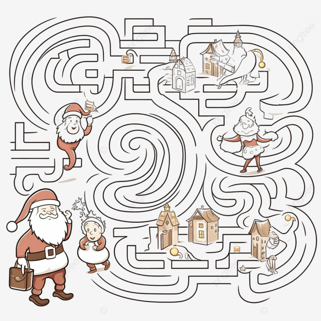 Labirinto papai noel presente e crianãas para colorir e imprimir png labirinto jogo de labirinto labirinto quebra cabeãa png imagem para download gratuito