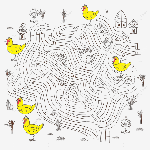 Colorir labirinto para crianãas ajude a galinha a encontrar os filhotes png jogo de labirinto labirinto jogo infantil png imagem para download gratuito