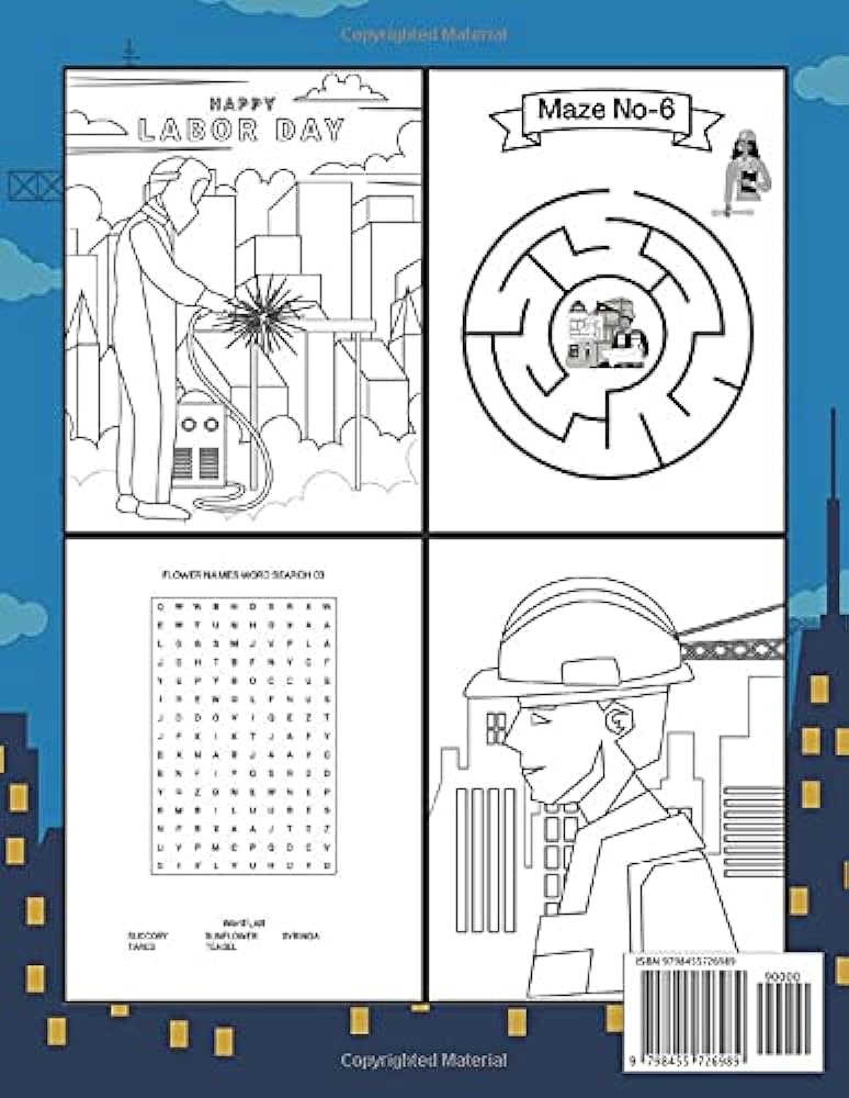 Labor day activity book for kids this beautiful labor day activity book has coloring pages maze word search puzzle for kids