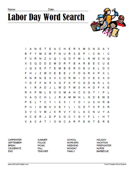 Labor day word search â free printable