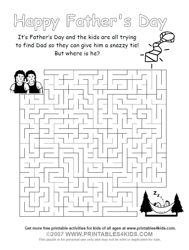 Printable fathers day maze â printables for kids â free word search puzzles coloring pages and other activities