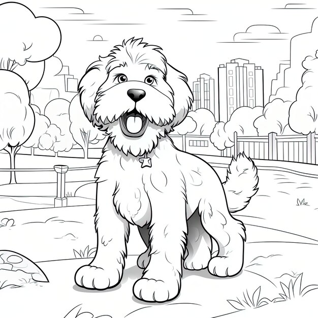 Premium vector coloring book sheep a doodle dog at park